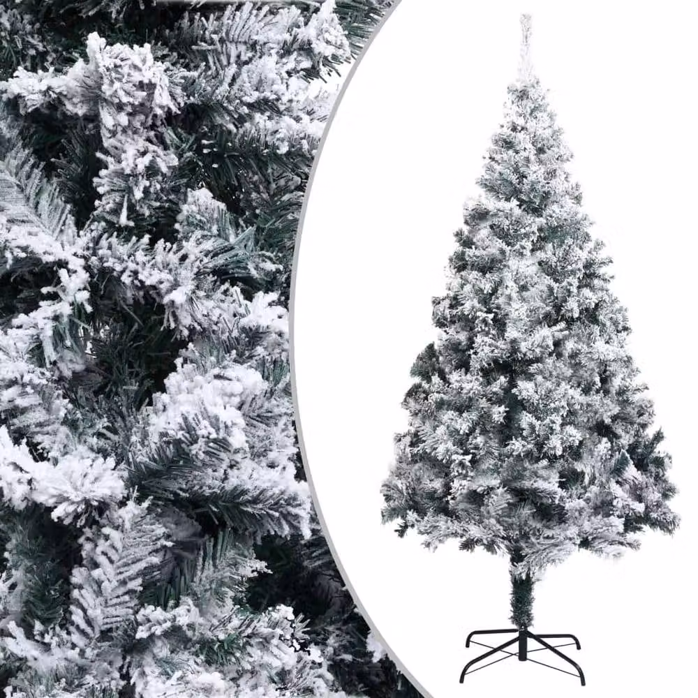 Berkfield Home Artificial Flocked Snow Christmas Tree in Green and White, Height: 210 cm – 2