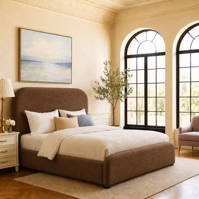 Paradise Beds Ltd Modern Upholstered Fabric Bed Frame in Brown, W/D/H: 90 x 190 cm
