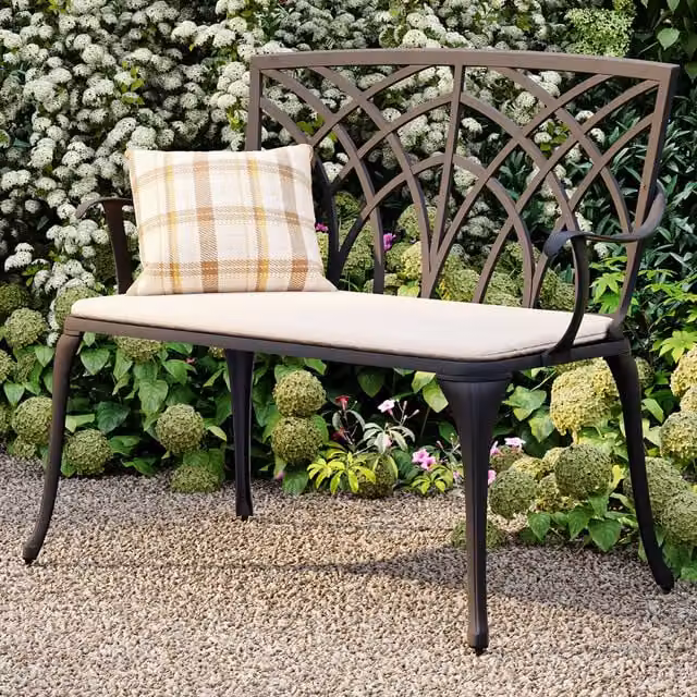 Charles Bentley Classic 2 Seater Aluminium Garden Patio Bench in Black and Cream Matt Metal