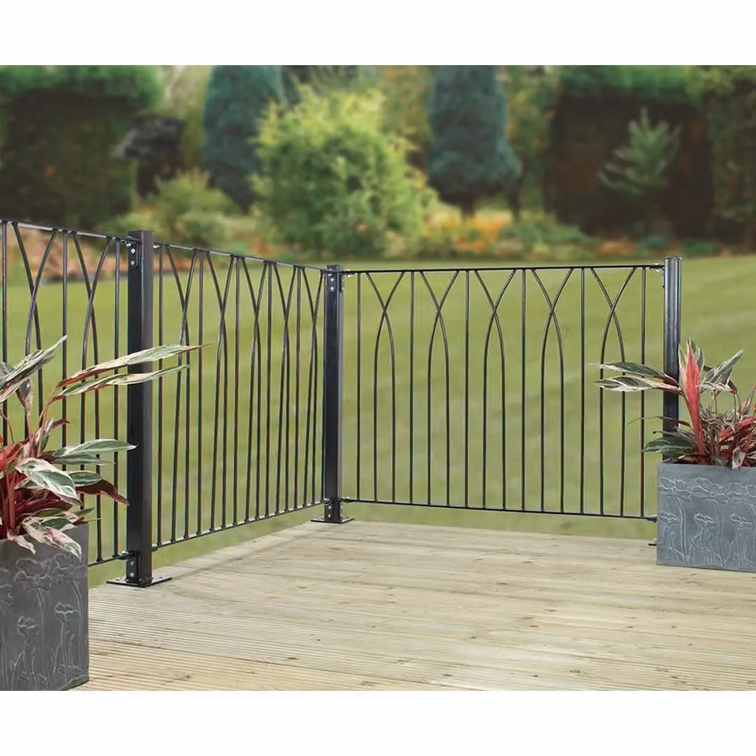 Burbage Iron Craft Deco Steel Decking Fence Panel in Black, W: 1130 mm, H: 813 mm – 2