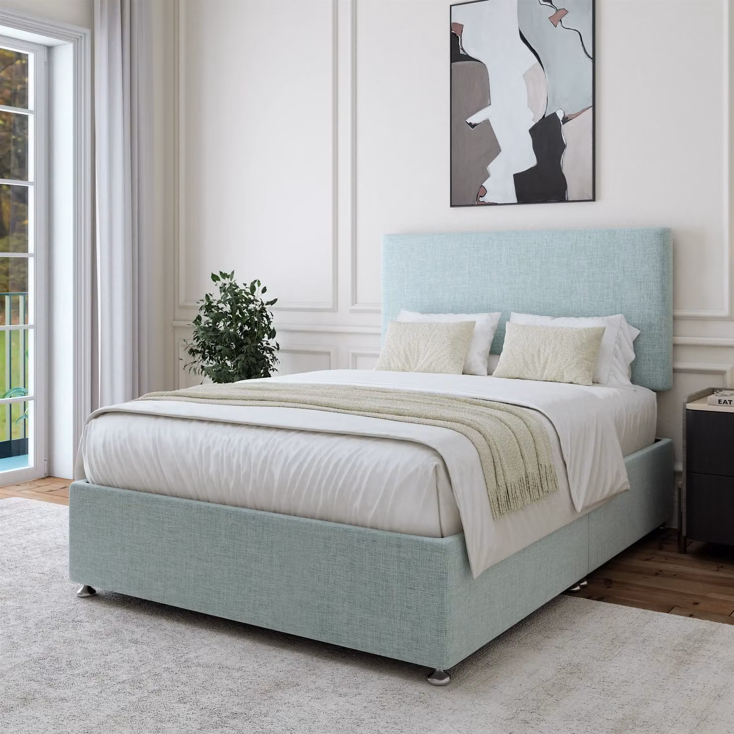 Bedmaster Linen Upholstered Divan Base and Plain Headboard in Brown, W/D/H: 120 x 200 cm