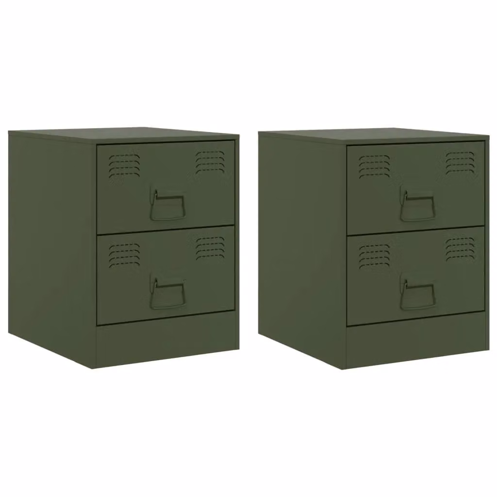 Berkfield Home Set of 2 Green Metal Bedside Cabinets, W/D/H: 34.5 x 39 x 44 cm – 1