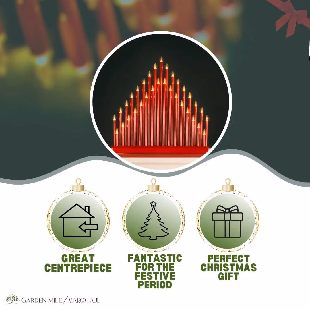 Marco Paul Red Christmas Candle Bridge Tabletop Decoration with 33 LED Lights – 3
