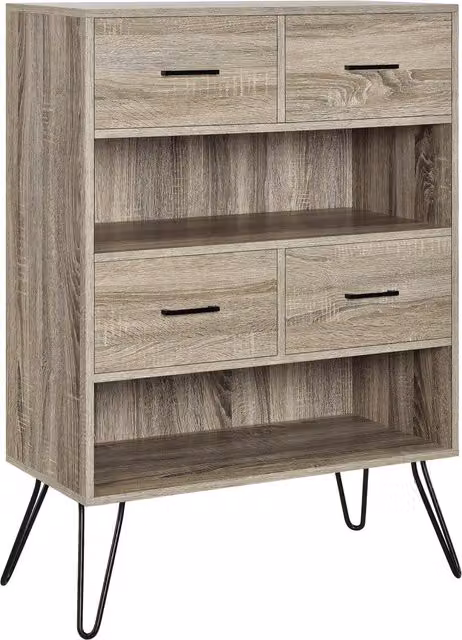Candon Industrial Bookcase with Drawers and Shelves in Grey Oak, Width: 111 cm