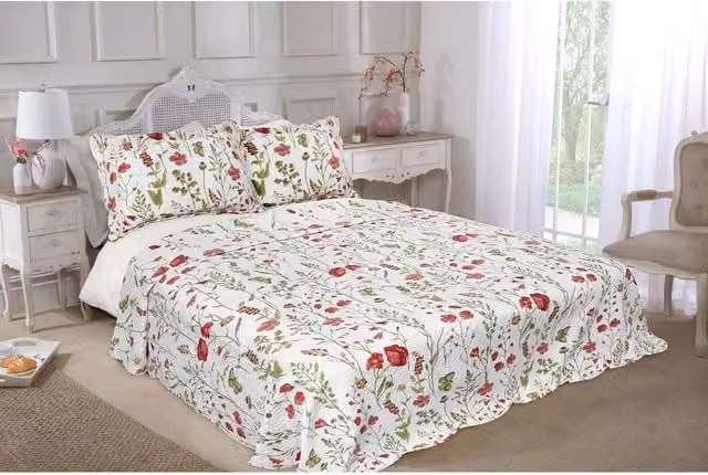 Emma Barclay Poppies Meadow Floral Bedspread Bedding Set in Multicolour and White, Single Size