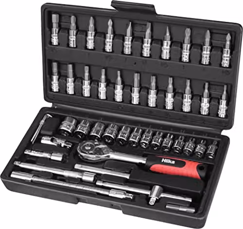 Hilka 46 Piece 1/4 Inch Drive Socket and Screwdriver Bit Set in Silver