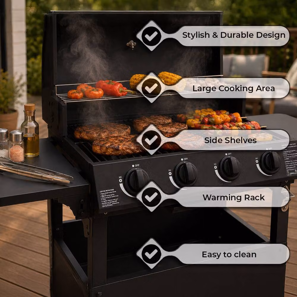 Neo 4 Burner Stainless Steel Gas BBQ Grill with Warming Rack in Black W/D/H: 118 x 103 x 47 cm – 4