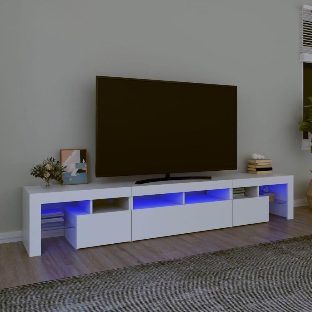 Berkfield Home Modern Glossy White TV Cabinet with LED Lights W: 230 cm, D: 40 cm, H: 36.5 cm – 2