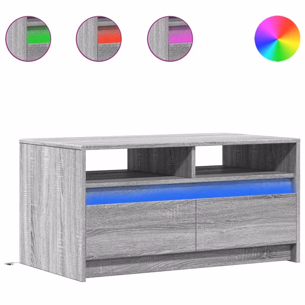 Berkfield Home Modern Rectangular Coffee Table with LED Lights in Grey Sonoma Engineered Wood – 2