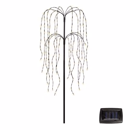Gardenwize Solar Powered 1.2m Weeping Willow LED Tree with 200 LEDs in White or Black