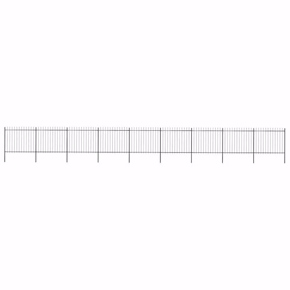 Berkfield Home Elegant Spear Top Steel Garden Fence, Black, W: 15.3 m, H: 1.9 m