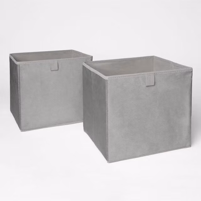 OHS Foldable Fabric Cube Storage Boxes in Silver Grey