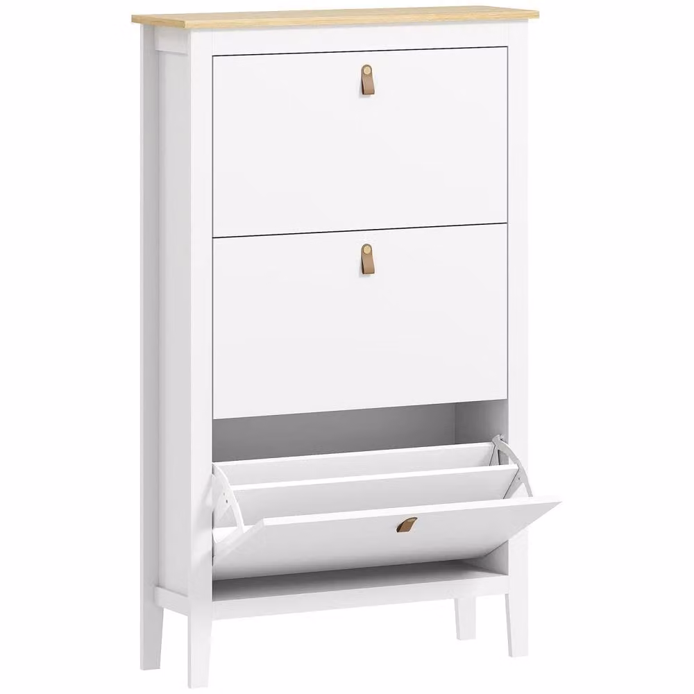 Wyld Haus Makeve White and Oak Effect 3 Drawer Tilt Out Shoe Cabinet – 2