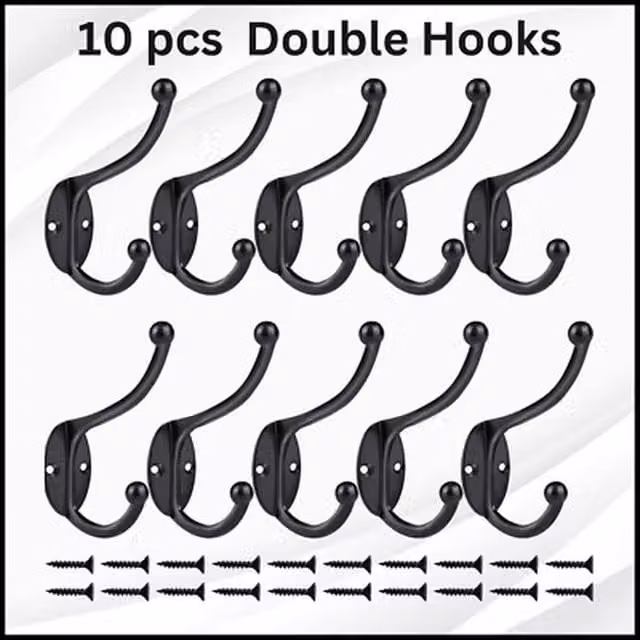 NESTLUNE 10 Pack Double Wall Hooks for Clothes, Hats, Coats and Robes in Black – 1