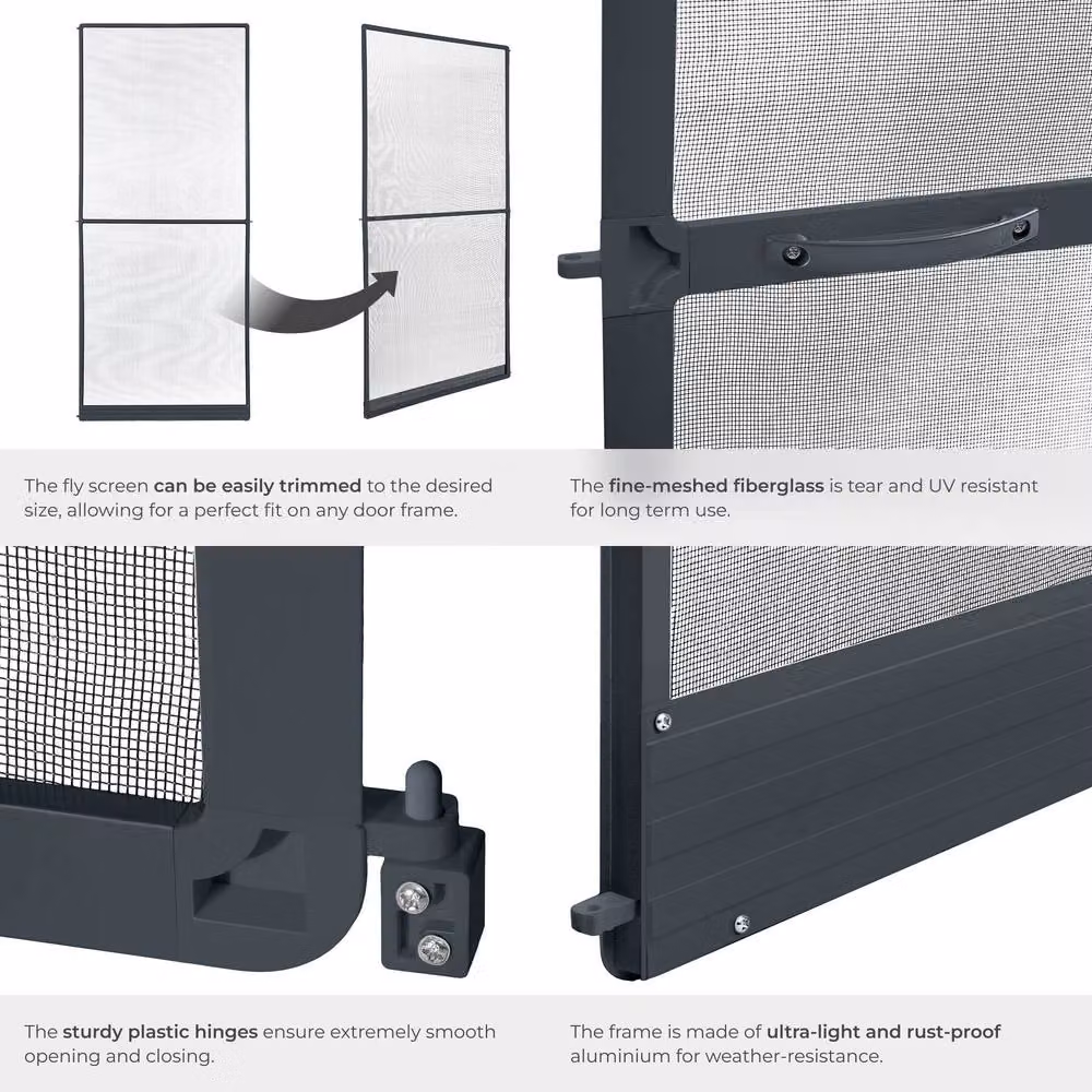 tectake Aluminium-Framed Fly Screen for Doors, Dark Grey, W/H: 95 x 210 cm – 4