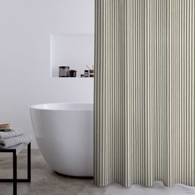 Catherine Lansfield Timeless Stripe Waterproof Shower Curtain, Green, W/D/H: 180 x 180 x 1 cm