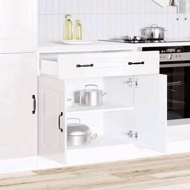 Berkfield Home Kalmar High Gloss White Kitchen Base Cabinet with Hinged Doors and Internal Shelves