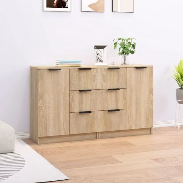 Berkfield Home Set of 2 Sonoma Oak Sideboards in Brown, W/D/H: 60 x 30 x 70 cm