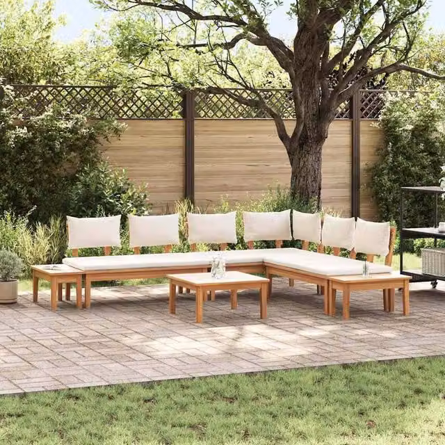 Berkfield Home 4 Piece Rustic Garden Bench Set with Cushions in Brown and Cream – 1