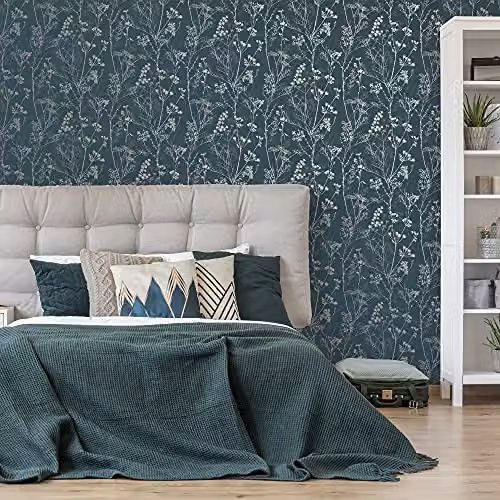 Superfresco Hedgerow Teal Botanical Floral Wallpaper in Petrol, Silver and Blue – 2