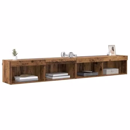 vidaXL 2-Piece TV Cabinet Set in Brown, featuring a Lowboard and Wall-Mounted Cabinet with Integrated Lighting and Internal Shelves – 1