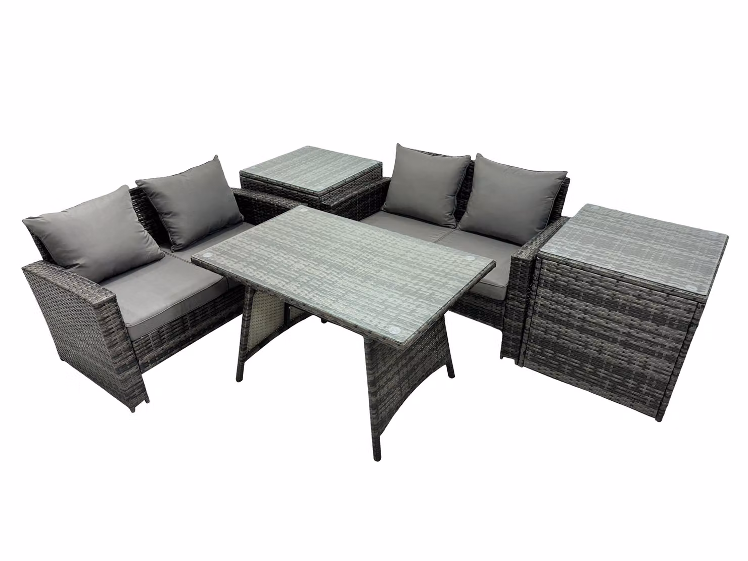 Fimous 4 Seater Outdoor Dining Set with Double Seat Sofa and 2 Side Tables in Dark Grey – 2