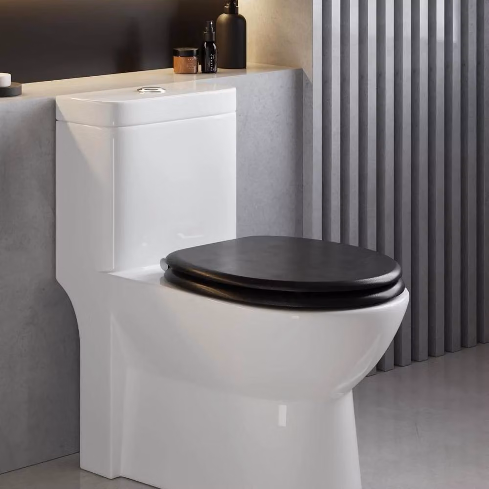 NESTLUNE Soft Close Oval Wooden Universal Bathroom Toilet Seat in Black – 4