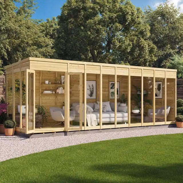 BillyOh Switch Pent Tongue and Groove Wood Summerhouse in Brown, W: 609.6 cm, H: 182.88 cm, D: 609.6 cm