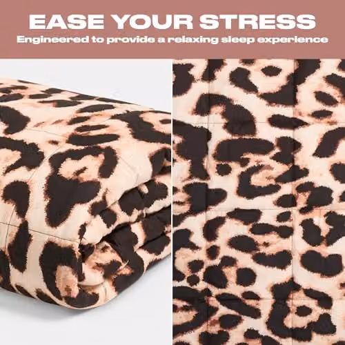 OHS Leopard Weighted Blanket for Adults, 8kg, Brown, W/D/H: 150 x 200 cm – 4