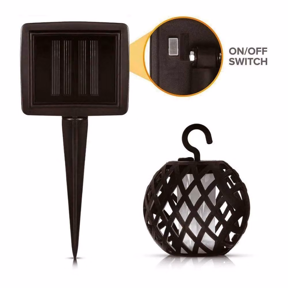 KORVIXA 8-Piece Solar Rattan Sphere LED Hanging Garden Lights with Flame Effect in Black – 1