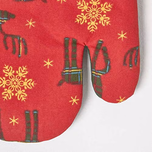 Homescapes Red and Gold Reindeer Christmas Cotton Oven Glove – 3