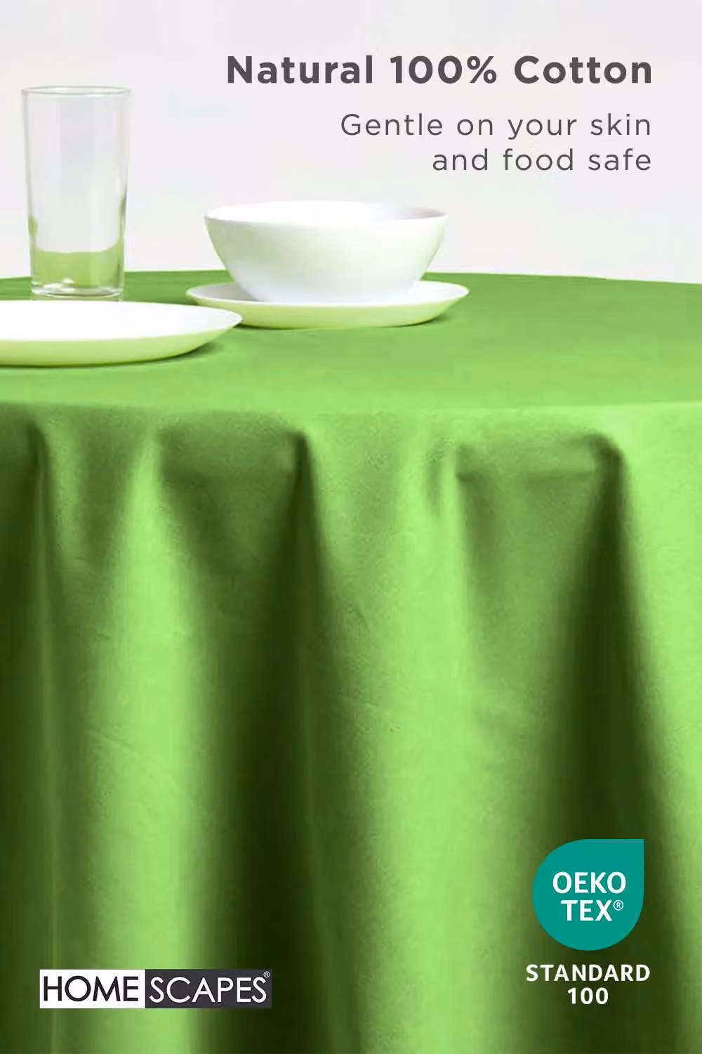 Homescapes Plain Round Cotton Tablecloth, Diameter: 178 cm, Green – 2