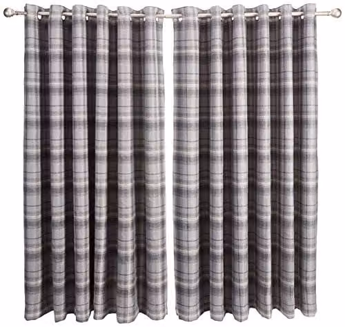 Sundour Carnoustie Checked Blackout Eyelet Curtains in Grey, W: 229 cm, D: 183 cm
