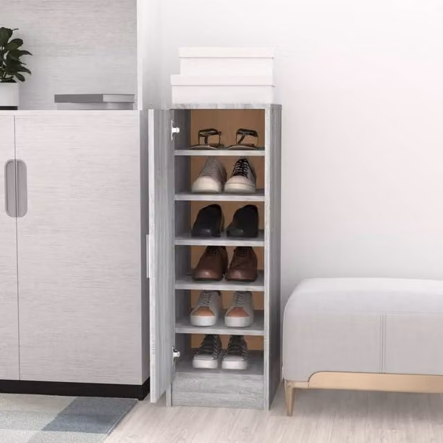 Berkfield Home Grey Modern Wall Mounted Shoe Cabinet with Hinged Doors W/D/H: 32 x 35 x 92 cm – 1