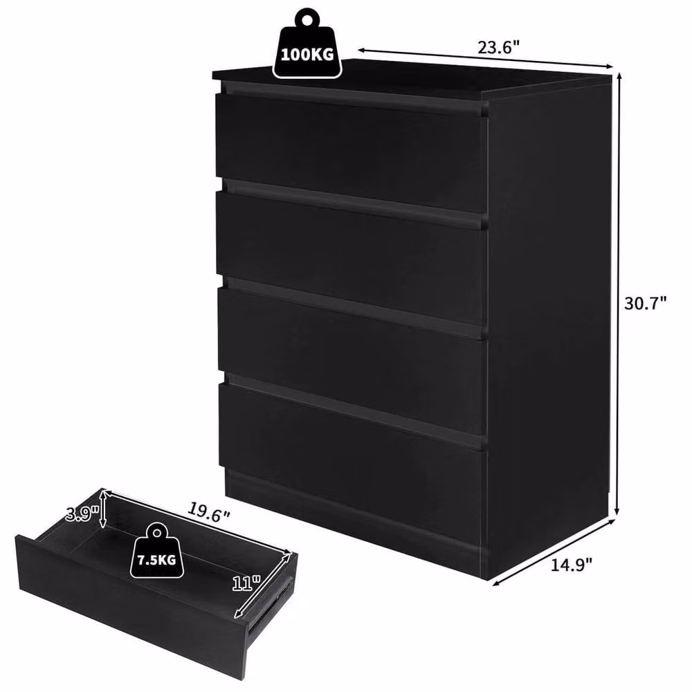 EONLION Black Modern Wooden 4-Drawer Slim Chest of Drawers – 2