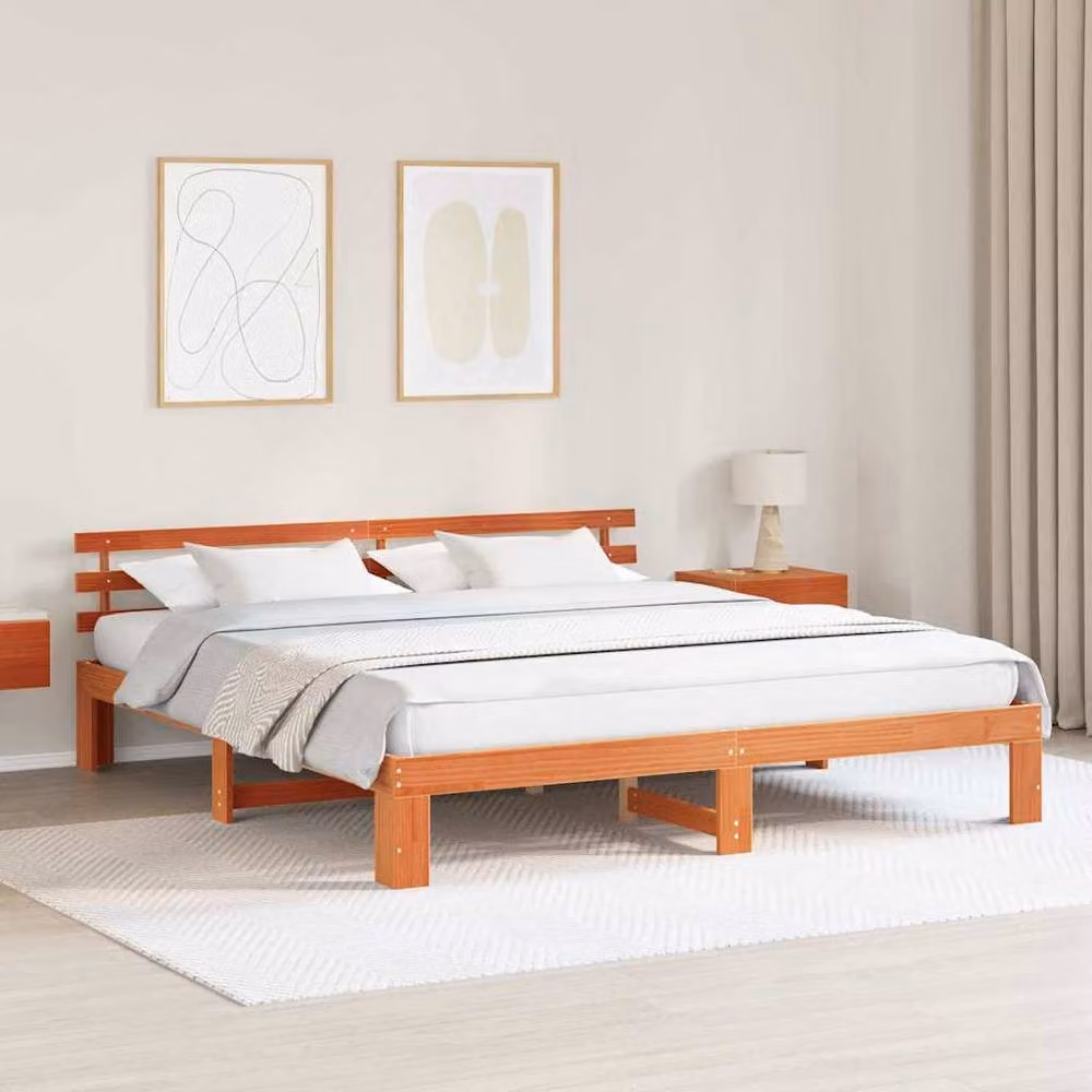 Berkfield Home Solid Pine Wood Bed Frame in Wax Brown, 200 x 200 cm – 2