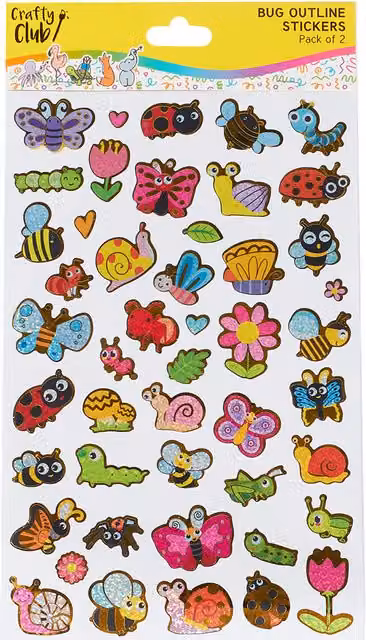 Crafty Club Pack of 2 Bug Outline Sticker Sheets in Gold and Multicolour