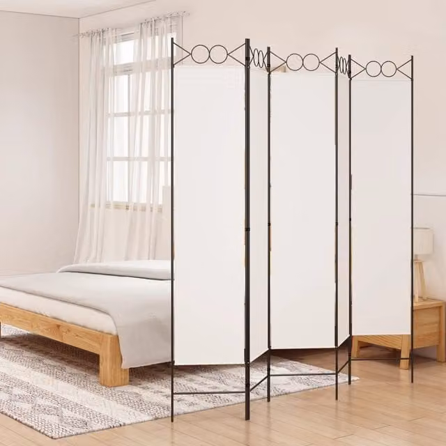 Berkfield Home 5-Panel Fabric Room Divider, White, H 200 cm x W 200 cm