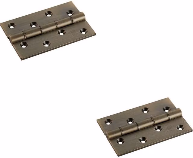 Loops 2x Pair Antique Brass Washered Butt Hinges for Internal Doors, W/H: 102 x 67 mm, Thickness: 4 mm