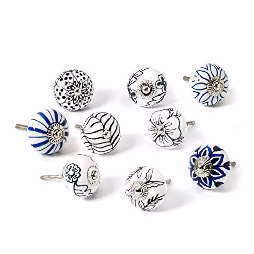 Nicola Spring Blue Floral Ceramic Cupboard and Drawer Knob Set of 9 – 1