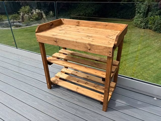 Charles Taylor Trading Deluxe Davenport Large Utility and BBQ Table in Brown Treated Hardwood