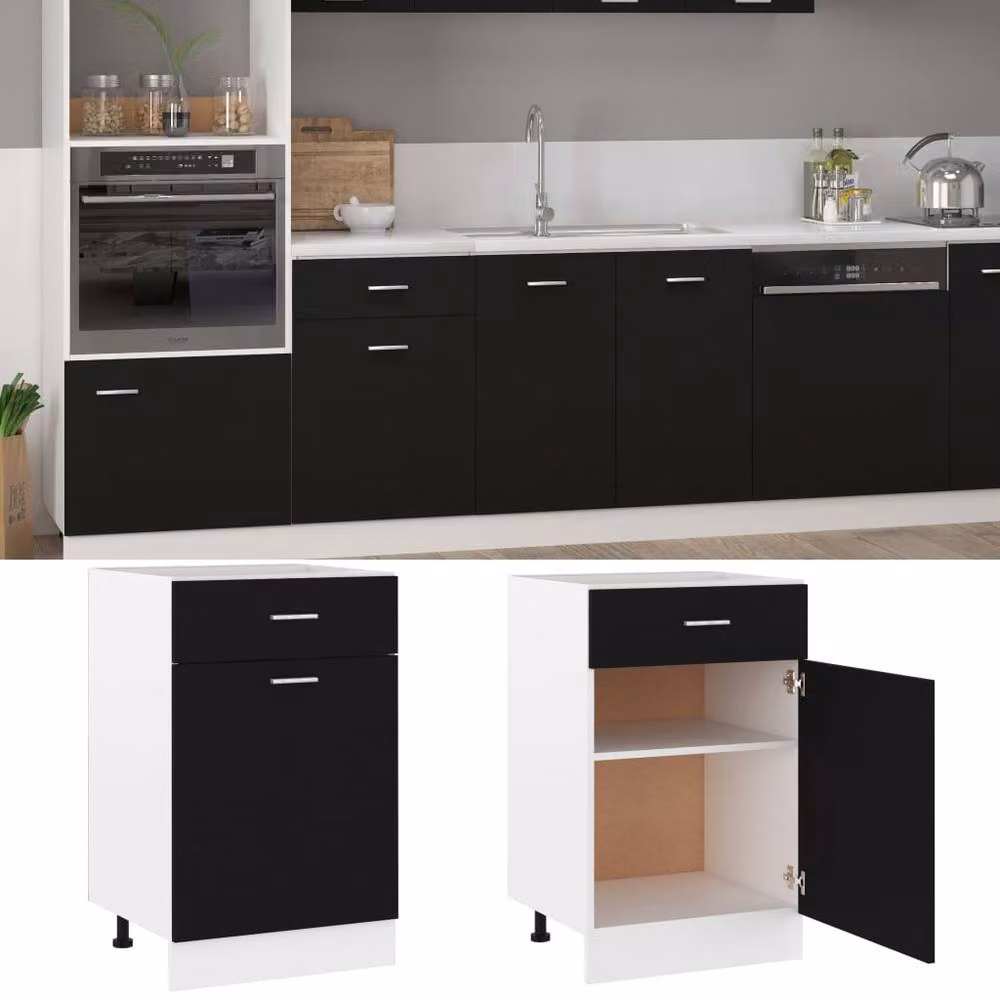 Berkfield Home Modern Black Matt Drawer Bottom Cabinet in Engineered Wood W/D/H: 50 x 46 x 81.5 cm – 2