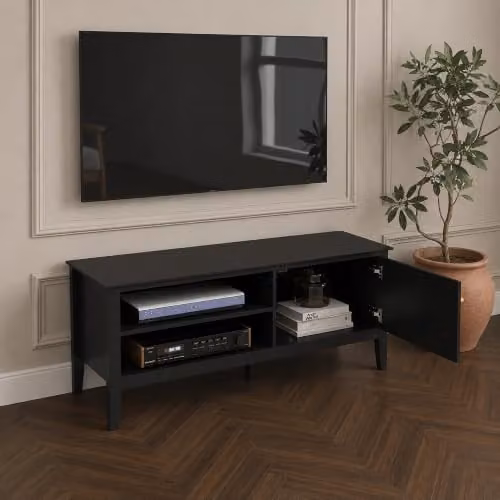 Melody Maison Hales Black Wooden Fluted TV Cabinet with Gold Details, W/D/H: 120 x 50 x 40 cm – 2