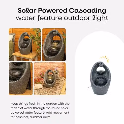 ValueLights Solar Powered Cascading Swirl Water Feature Fountain in Grey, W/D/H: 40 x 25 x 17 cm – 4