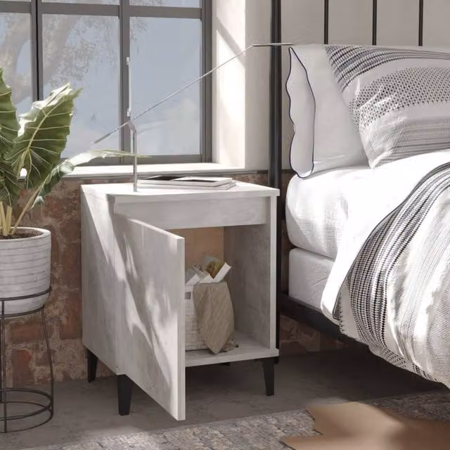 Berkfield Home Sturdy Bed Cabinets with Metal Legs, 2 Pack, Concrete Grey, W: 40 cm, D: 30 cm, H: 50 cm – 1