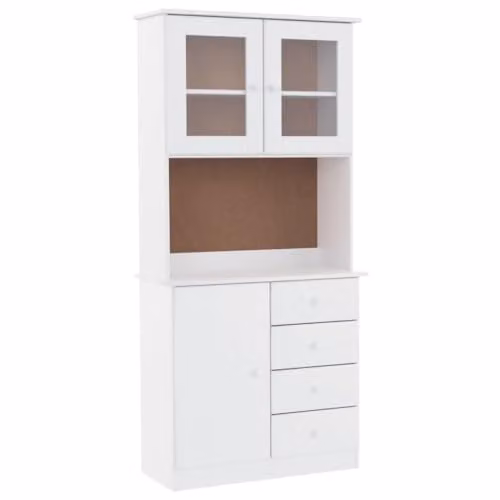 vidaXL ALTA Highboard in White Lacquered Solid Pine with Glass Doors, W/D/H: 77 x 35 x 165 cm