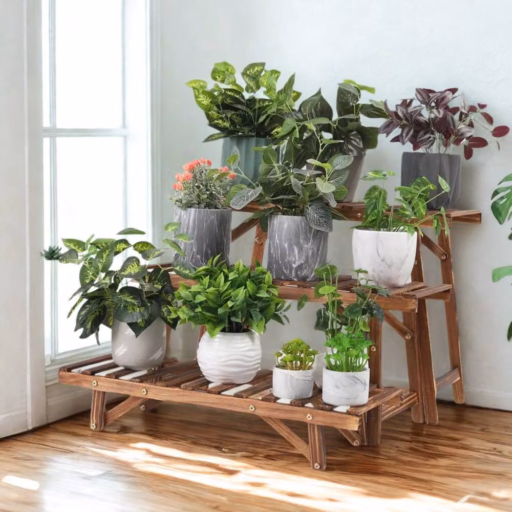 FURNOS 3 Tier Bamboo Step Plant Stand in Brown – 2