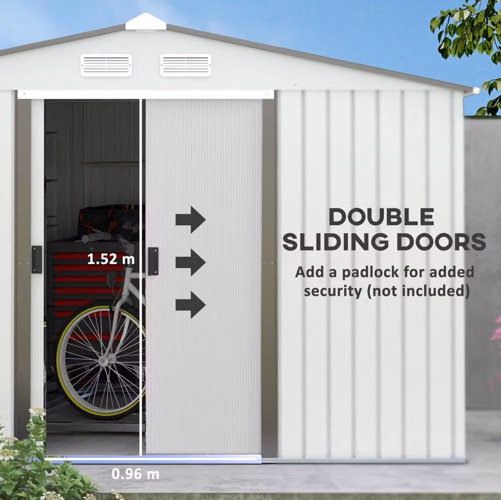 STILVORA Modern Steel Garden Shed in Silver with Sliding Double Doors – 5