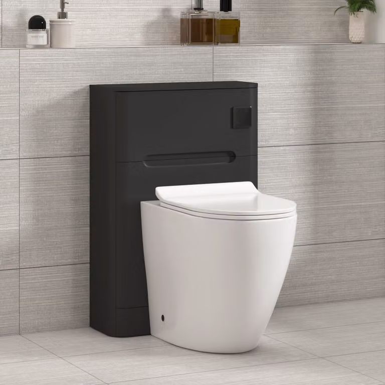 Royal Bathrooms Venice Matt Nocturne Black BTW WC Unit with Elva Rimless Short Projection Ceramic Toilet Pan, Slim Soft Close Seat and Cistern, Width: 55 cm