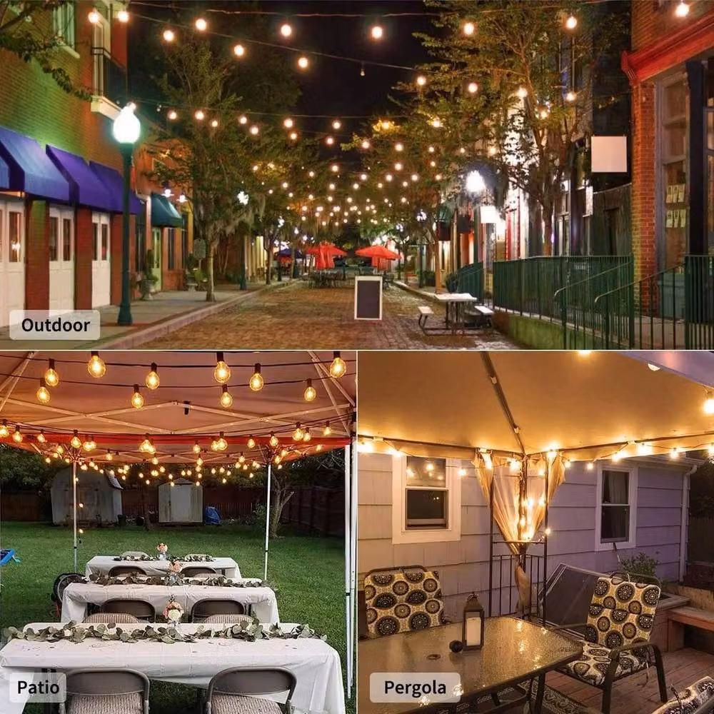 SPETLEK Black Outdoor Festoon String Lights with 20 Warm White Vintage Glass Sphere Bulbs – 2